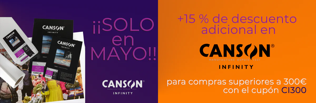 Promoci�n de un descuento adicional de 15% en papeles Canson Infinity durante el mes de mayo de 2026